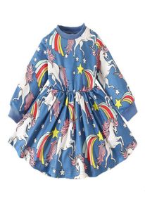 Ins baby flickor avslappnad klänning Unicorn Rainbow Mönster Kläddräkt Fashion Designer Bomullskläder 2105292133058