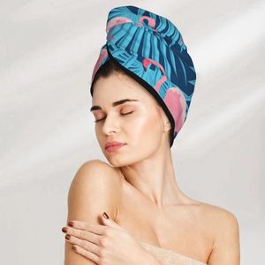 Asciugamano fenicotteri rosa e foglie di palma da bagno per capelli avvolgimento turbante a secco rapido per asciugare le donne ragazze bagno