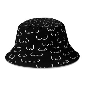 Wide Brim Hats Bucket Folding Bob Fishing Hat Panama Autumn Black and White Painting for Male Female Students Q240403