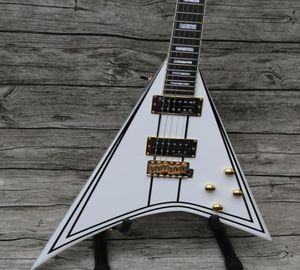 Sällsynt Jack Son Exklusiv Randy Rhoads RR 1 Black Pinstripe White Flying V Electric Guitar Gold Hardware Block Mop Inlay Tremolo T1956415