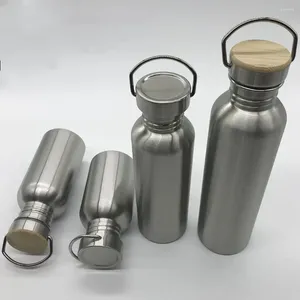 Hip Flasks Portable Stainless Steel Water Bottle 1000ml Bamboo Lid Sports Travel Cycling Hiking Camping Bottles BPA Free