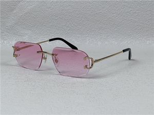 Vintage Sonnenbrille Männer Design rahmenlose quadratische Formgläser Uv400 Gold Lichtfarbe Kristall geschnitten