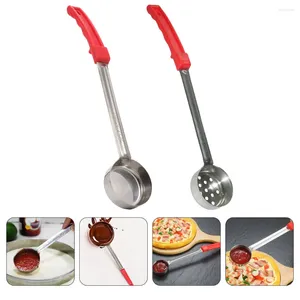 Spoons 2 Pcs Pizza Sauce Spoon Kitchen Serving Scoop Stainless Steel Portion Control Soup Ladle Flat Bottom