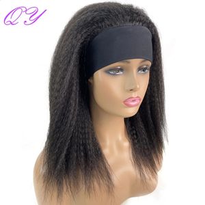 Synthetic African Straight Headband s Natural Black Medium Length Hairstyle Womens Afro Yaki Kinky Daily Ladies Hair 240327