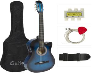 Electric Acoustic Guitar Cutaway Design With Guitar Case Strap Tuner NewBlue6001833
