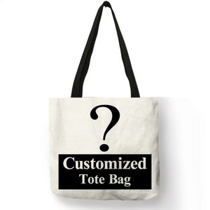 Personal Customizing Women Tasche Tasche Leinenbeutel mit Druck Custom Ihre Bilder Einkaufstaschen DIY -Handumhängetaschen 240401