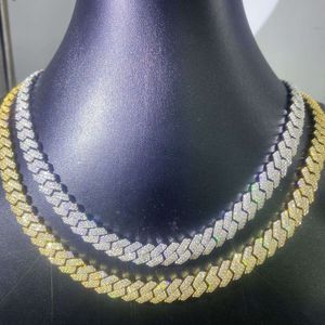Трендовая хип -хоп ювелирная цепь желтого золота, покрытого алмазом, 10 -мм стерлингом 925 Серебряное кубинское ожерелье Кубинского ожерелья