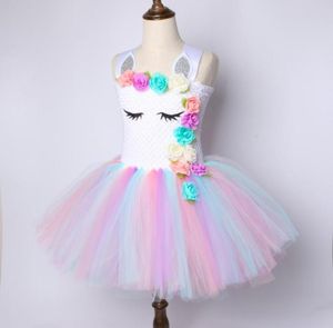 Çiçek Kızlar Unicorn Tutu Elbise Pastel Gökkuşağı Prenses Kızlar Doğum Günü Elbise Çocuklar Çocuklar Cadılar Bayramı Unicorn Kostümü 114Y1135188