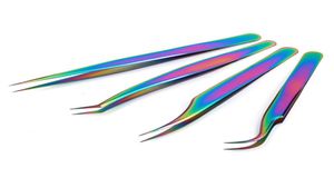 Rainbow Color rzęsy przedłużenie pincety rurowe Przedłużenie stali nierdzewnej zakrzywione końcówki precyzyjne klipsy dla objętościowych rzęsów6280659