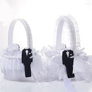 Fiori decorativi Flower Girl Basket Ceremony Love Case Satin Scook Candy Small regalo Contenitore Contenitore Contenitore Decorazione del matrimonio 2024