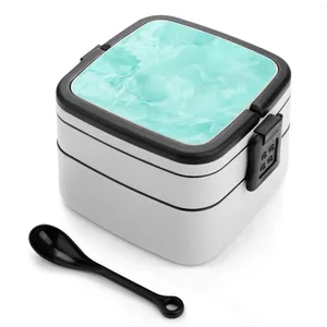 Dinnerwaren Minty Marmor Bento Box Student Camping Mittagessen Abendkästen Minze Minze Grüne echte Turmaline Türkis