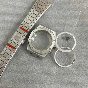 Смотрите 41 -миллиметровый чехол + Стальная полоса + внутренний теневой круг Sapphire Glass Mirror Watch Set Set для движения NH35/ NH36/ 4R36