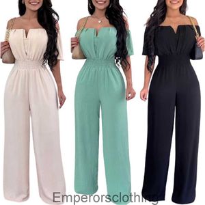 2023 Womens V-neck versatile work pants with a waistband and loose fitting straight tube jumpsuit