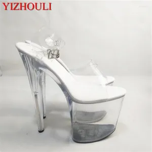 Dance Shoes Gorgeous Gold/silver Glitter High Heels 8 Inch White Flowers Wedding Clear Platform Crystal 20cm Party Dress