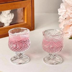 Vinglas 6st Vintage Carved Glass Goblet Clear Crystal Whisky Cups Creative Coffee Juice Cocktail Bar Drick Ware