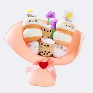 Movies TV Plush toy Kawaii Boba Flower Plush Toy Bouquet Bubble Tea Dolls Preserved Flowers Plushies Valentine Graduation Christmas Gifts for Girl 240407