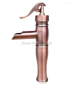 Bathroom Sink Faucets " Water Pump Look Style Antique Red Copper Basin Faucet Single Hole Vessel Mixer Taps Deck Mounted Wrg021