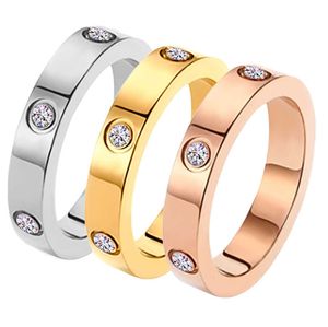 Lyxringar Designer kort kvinnor som inte bleknar sex diamanter par rostfritt stål ring hand smycken med logotyp