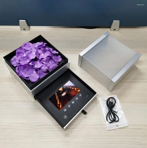 Hediye Sargısı Özel Davetiye Kare Şeffaf Lüks Tebrik Kartı LCD Video Çiçek Ambalaj Kutusu Dijital Ekran