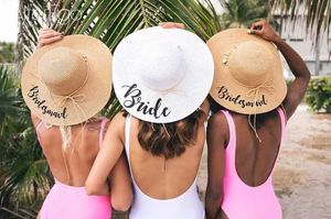 Wide Brim Hats Bucket Customized sun hat with seashells bride beach striped soft cushion bow personalized name straw honeymoon bachelor Q240403