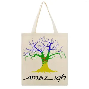 Shoppingväskor amazigh trädflagga stor martin canvas rolig väska cool filt rulla högkvalitativ handväska