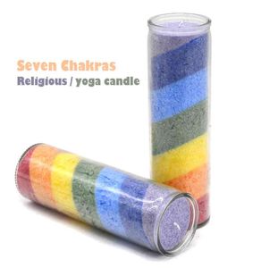 2pcslot färgglad religiös magi ljus religiös spådom Glaskyrka ljus Sevenlayer chakra regnbåge 3day votive ljus l9808229