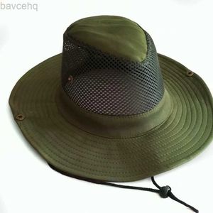 Wide Brim Hats Bucket Hats Outdoor Bucket Hat Men Summer Breathable Panama Cap Cotton Jungle Fishing Mesh Hat Hiking Beach Sun Protector Caps for Mens 240407