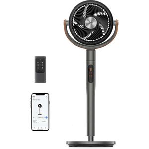 Dreo Smart Pedestal Fan med fjärrkontroll, 120 ﾰ Oscillerande golvfläkt med WiFi -röstkontroll, 43dB Tyst stående fläkt för hem sovrum, 6 lägen, 8 hastigheter