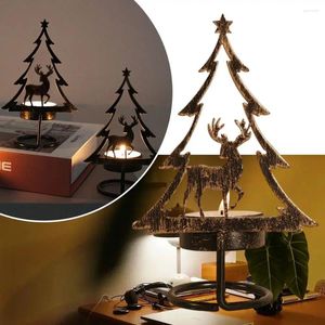 Candle Holders Christmas Theme Tree Candlestick Iron Art Table Decoration Ambient Lamp Elk Ornaments Gift