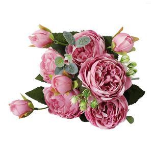 Dekorativa blommor realistiska brud rose bukett 5 stora huvuden konstgjorda blomma vardagsrum 4 liten knopp jubileum hem dekor bröllop gåva