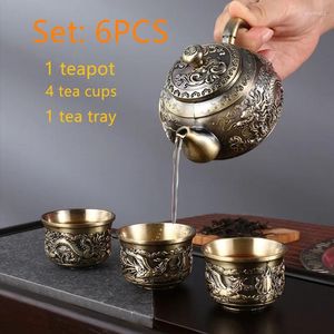 TeAware Setleri 6 Parçalı Üst Düzey Çay Seti Türk Tapot Arapça Antika Bronz Basit Ev Çin Hediye Kutusu