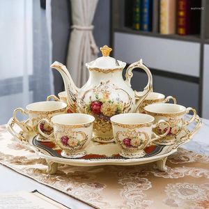 Teaware Sets European Light Luxury Rose Tea Hand-painted Gold Household Ceramic Cup Set Living Room High-end Gift Coffee Pot