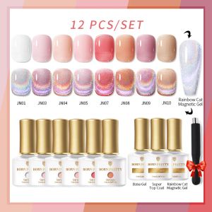 Bitar födda Pretty 10/12st Gel Nail Polish Set 7 ml Jelly Nude Gel Rainbow Cat Magnetic Gel Polish For Nail Art Design Base Top Coat