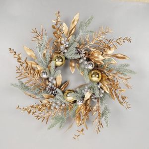 Decorative Flowers 19.6 Inch Christmas Wreath With LED Lights Ball Pineapple Battery Powered Decoration For Front Door Outside