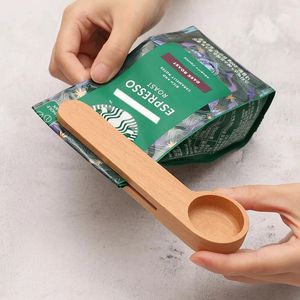 Kaffeeschaufel Holz Messlöffel und Dichtbeutel Clip Küche Home Backwerkzeug Barista Accessoires für Teebohne