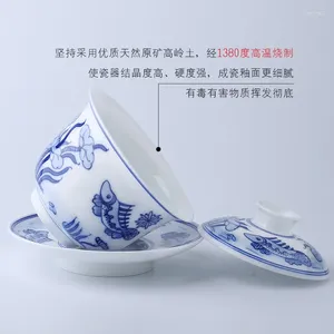 Tee-Sets Vintage Porzellanabdeckung Teetasse Keramik Drei-teilige Teeschüssel Set Jingdezhen Hand bemalt große Brauen mit großer Größe