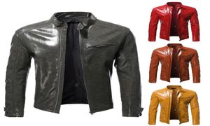 MEN039S PU Leather Casual Jackets Motorradjacke mit Taschen Stand Halsband Full Reißverschluss Biker Schichten S5xl9976724