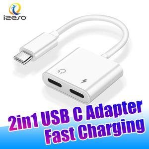 2 in 1 USB C Headphone and Charger Adapter Fast Charging Sync Listening Music Audio Adapter for iPhone 15 Samsung Smart Android Phones izeso