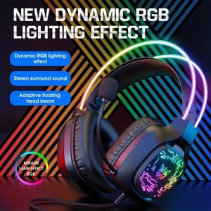 Cell Phone Earphones ONIKUMA X22 Gaming Headset RGB Dynamic Lighting Wired Over-Ear Headphones With Noise-Canceling Mic For PC PS4 Xbox PS5 Y240407