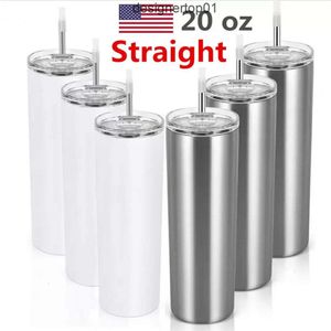 StanLeiness Stock Estoque de 20 onças de sublimação reta Tumblers em branco Canecas de aço inoxidável