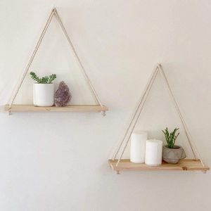 Decorative Plates Premium Wood Swing Hanging Rope Wall Mounted Shelves Plant Flower Pot Rack Indoor Outdoor Decoration Simple Design