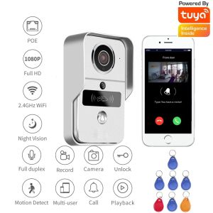 Doorbell New Tuya Smart Life Cellphone App Control WiFi Door Bell RFID Card Unlock Security Camera Intercom System för besökarsamtal