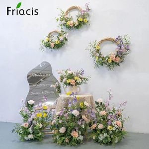 Decorative Flowers Mori Outdoor Wedding Backdrop Decor Colorful Rose Green Plants Leaf Floral Row Arrangement Road Lead Floor Flower Party