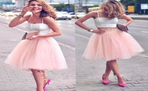 Saias adoráveis de busto de joelho curto Tutu Dress Blush rosa Tule macia dama de honra Desgaste informal para casamento4382057