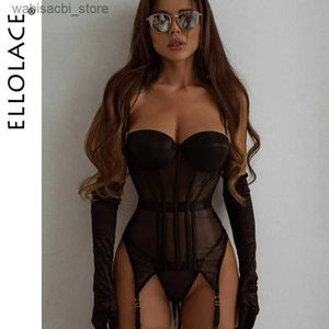 Sexig uppsättning ellolace underkläder korsett kläder 4-stycken sömlös sexyporn underkläder ocensurerad ren spets sissy erotisk set svart intim l2447