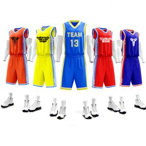 Nuovo Basketball Jersey Children's Adult Training Competition Team Team Jersey Blue Jersey Set di stampa fai -da -te