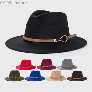 Szerokie brzegowe czapki wiadra zimowa wełna fedora damska ciepła jazzowa kapelusz vintage solidny kolor unisex kręgle jesień zwykły trójkąt yq240407