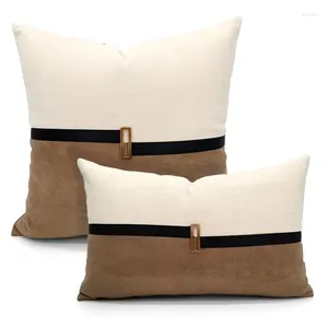 Pillow Simple Brown Cream Cover Golden Buckle Pillowcase Sofa Waist Suede