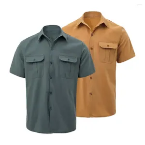 Herren Casual Shirts Revers Design Männer Hemd Sommer Fracht Leicht atmungsaktives Büro oben mit Turndown-Kragen Single-Breasted Knopf
