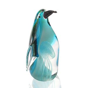 Sculptures Art Glass Penguin with Jellyfish Figurine Handmade Blown Crystal Penguin Sculpture Animal Statue Paperweight Collectable Desk De